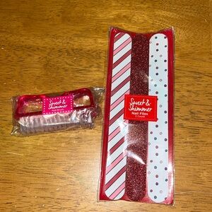 Sweet & Shimmer Nail File and Nail Brush Set Pink Red White New